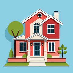 Modern_Red_House_Illustration_Flat_Design_Residential_Architecture_Home_Exterior_Real_Estate_Property_Building_with_Yard_Lawn_Trees_Contemporary_Style_Homes