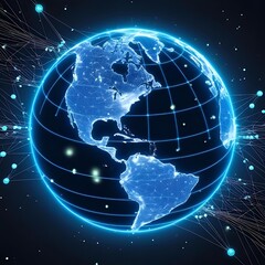 Futuristic Digital Globe with Glowing Data Connections &ndash; Technology & Global Network Visualisation