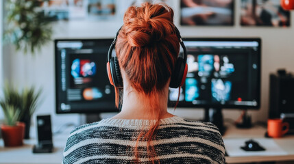 Zoomed-in photo of a woman using a PC mouse while working at her desk