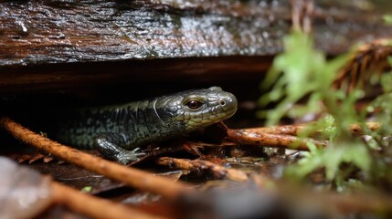 Naklejka premium Hidden Salamander in Woodland Habitat