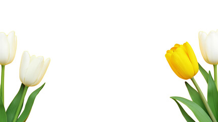 Bright Yellow Background with Symmetrical Tulips in Flat Design Style