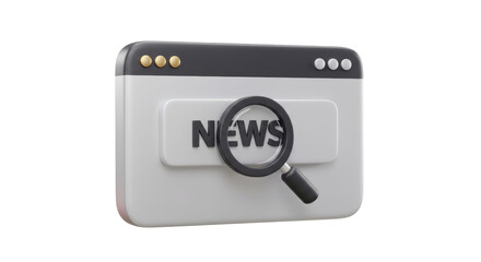 Isolated Browser Window Showing News Content with Magnifying Glass