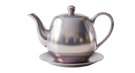 Isolated Silver Teapot and Saucer