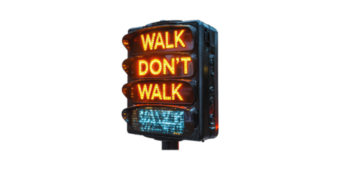 Vintage Pedestrian Traffic Light With Walk And Don'T Walk Signals. Urban Safety And Navigation Isolated On Transparent Background