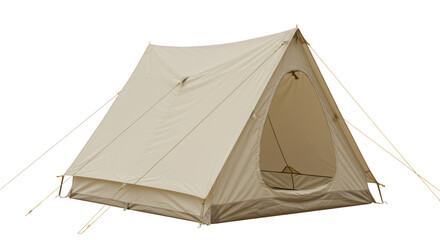 Isolated Beige Canvas Camping Tent with Open Entrance