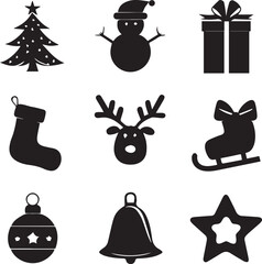 set of christmas icons, christmas silhouette vector set, logo vector illustration