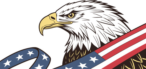 Realistic Bald Eagle Holding an American Flag in a Patriotic Illustration