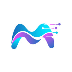 Modern M Letter Logo with Technology Elements