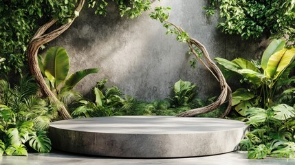 Grey Stone Podium in Lush Tropical Setting