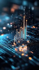 Ethical financial resource conservation governance strategy Abstract digital technology with glowing data visualizations and circuit board elements.