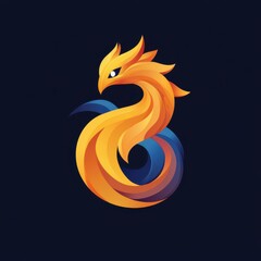 Obraz premium Stylized phoenix bird in yellow and orange with blue accents, elegant modern vector on dark.