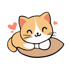 cat vector illustration. cute cat sleeping on pillow