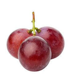 Obraz premium Closeup of Three Red Grapes on the Vine A Delicious and Juicy Cluster of Red Grapes isolated on transparent background Generative AI