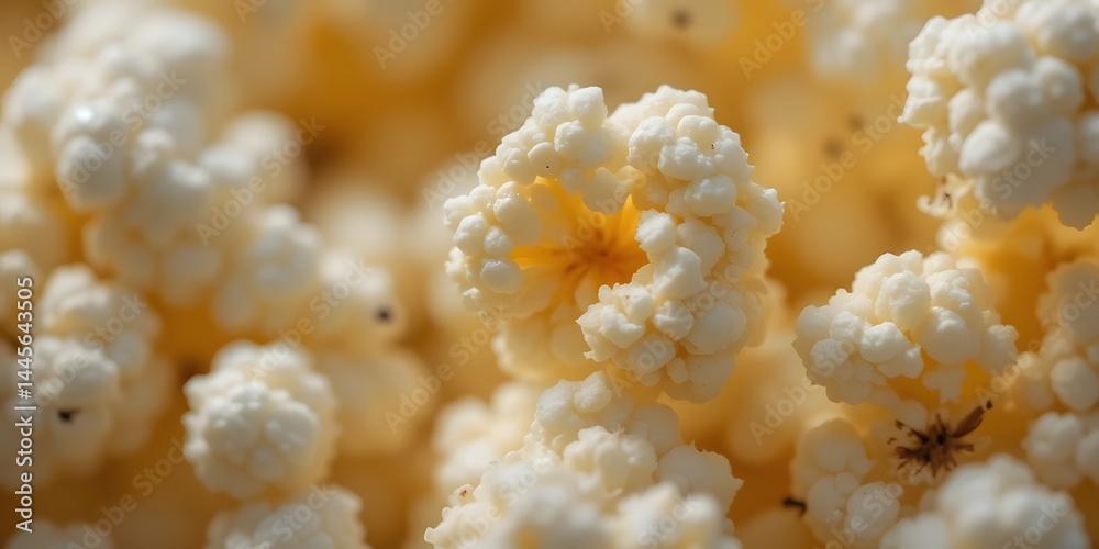 Poster Macro Shot Of A Single, Popped Kernel, Displaying Its Unique Texture. A Close-up View Reveals Intricate Details. Ideal For Food Content Or Educational Purposes, Illustrating Food Science. This Image