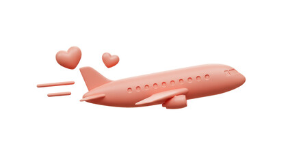 Isolated Pink Airplane Flying with Love Hearts
