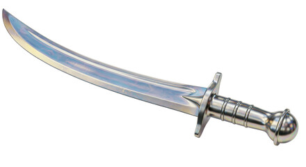 Isolated Silver Curved Sword with Detailed Hilt