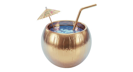 Isolated Golden Coconut Cocktail with Umbrella