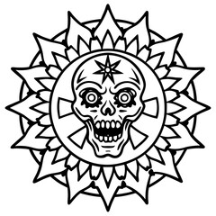 Horror Mandala Zombie Line Art Vector