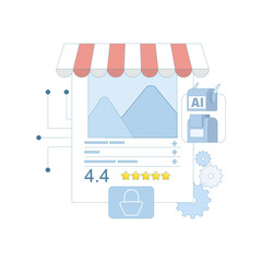 AI concept enhances customer experience. Personalized predictive product recommendations, martech and AI using data analytics and machine learning marketing. Flat vector illustration.