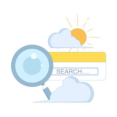 SEO magnifier search icon, optical search. search tab. UI UX interface for research magnifier. SEO analytics search browser. Lens to magnify objects. Flat design illustration on background.