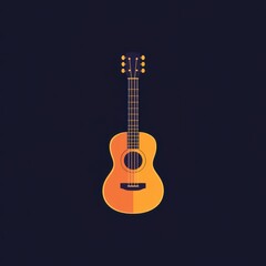 Obraz premium Minimalist yellow acoustic guitar illustration on dark background, flat modern vector art.
