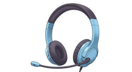 Isolated Blue Headphones with Microphone