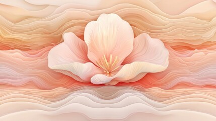 Abstract digital artwork featu a delicate cream pink flower with soft flowing textured layers in pastel shades creating a tranquil and harmonious composition