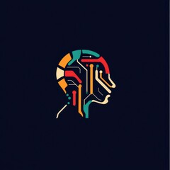Fototapeta premium Vector illustration of a human head profile integrated with vibrant circuitry patterns, symbolizing artificial intelligence and modern technology.