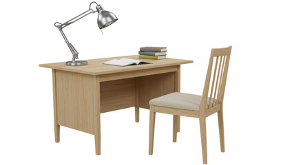 Isolated Desk With Silver Lamp and Books for Studying
