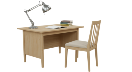 Isolated Desk With Silver Lamp and Books for Studying