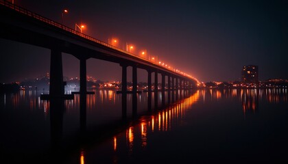 City bridge at night, reflected lights