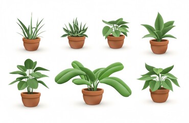 Obraz premium plant in pots and collection of realistic 3D vector potted plants for interior decor. Isolated on white.