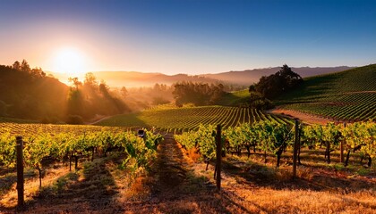 vineyards at sunrise in california usa