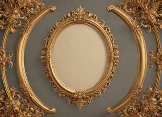 Ornate gold oval frame with floral details encircles a regal crest , rococo, oval, texture
