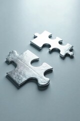 Obraz premium Metallic Puzzle Pieces Almost Connected, Representing the Concept of Collaboration and Problem Solving