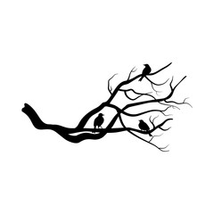 Silhouette of Birds Perched on Tree Branch. Minimalist Nature Design. Vector Illustration