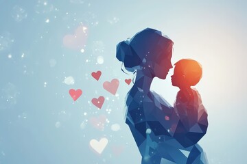 Delicate silhouette of a mother and child embracing.