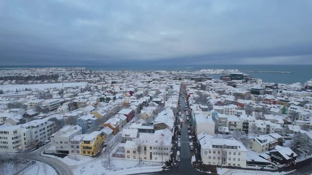 Urban European City Buildings And Streets During Cold Evening In Reykjavik, Iceland