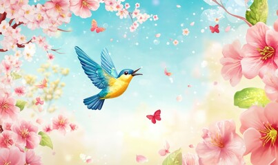 Fototapeta premium Minimalist Spring Sale Banner Template with Fresh Floral Elements and Pastel Background. AI generated illustration.