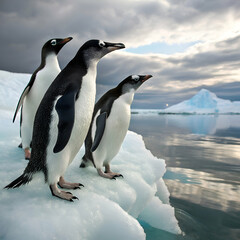 Fototapeta premium Penguins on Iceberg in Antarctic Wildlife 