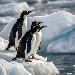 Obraz premium Penguins on Iceberg in Antarctic Wildlife 
