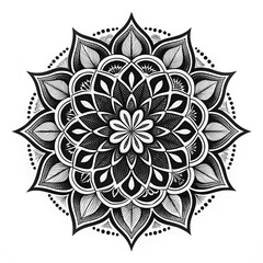 Black Mandala Silhouette Design on White Background – Intricate Geometric Floral Pattern for Tattoo, Decoration, and Spiritual Art
