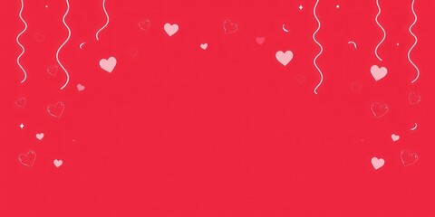 Red Background with Falling Hearts and Ribbons for Romantic Design