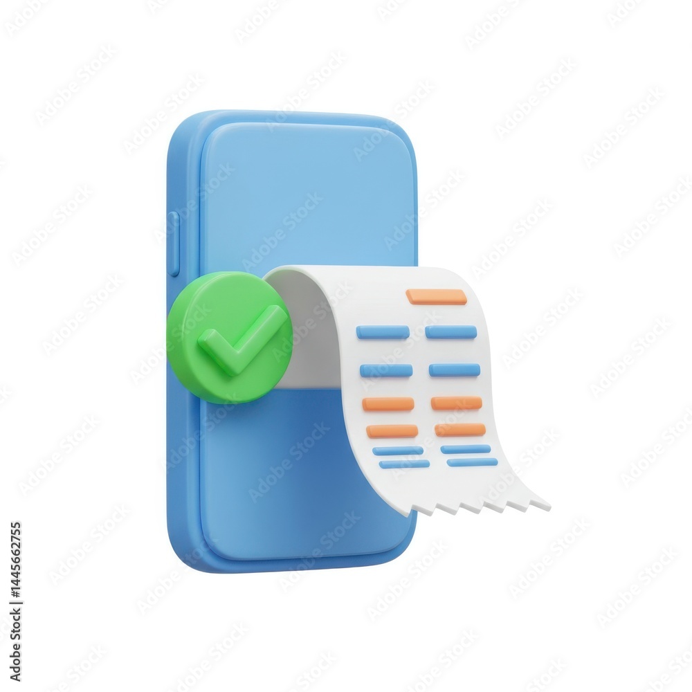 Fototapete mobile payment confirmation receipt transaction approval 3d rendering