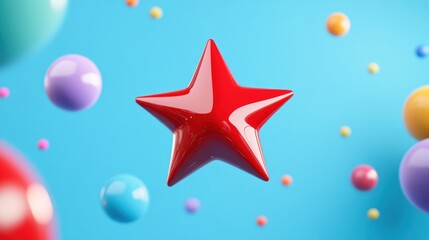 Red star, colorful spheres