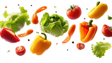 Colorful vegetables mid air
