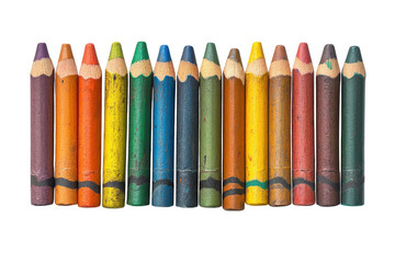 Well loved colored pencils a vibrant row of well used crayons showing signs of creativity arranged