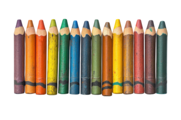 Well loved colored pencils a vibrant row of well used crayons showing signs of creativity arranged