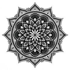 Black Mandala Silhouette Design on White Background &ndash; Intricate Geometric Floral Pattern for Tattoo, Decoration, and Spiritual Art