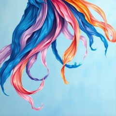 Fototapeta premium Vibrant, flowing ribbons of color against a pale blue backdrop